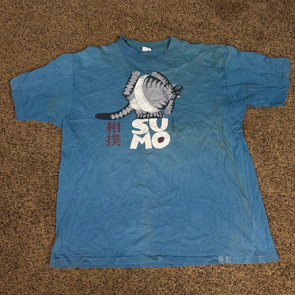 Vintage Crazy Shirts B. Kliban Sumo Cat Blue T-Shirt X-Large